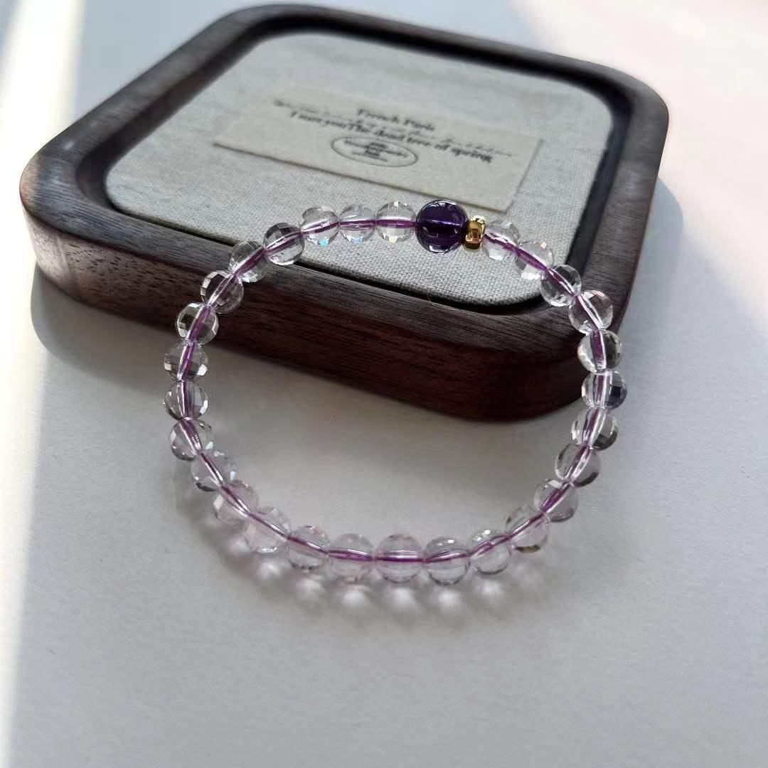Original DIY Natural Gold Plated Sterling Silver Cut Amethyst Bracelet