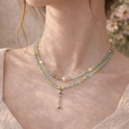 Dainty Light Colors Green Necklace for Gentle Souls August - crystal luminious soul