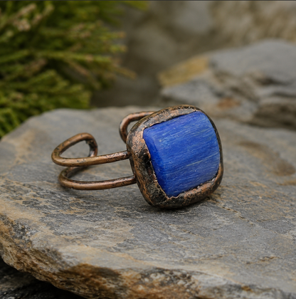Blue stone ring with vintage blue ring character, organic texture, and quiet statement presence.