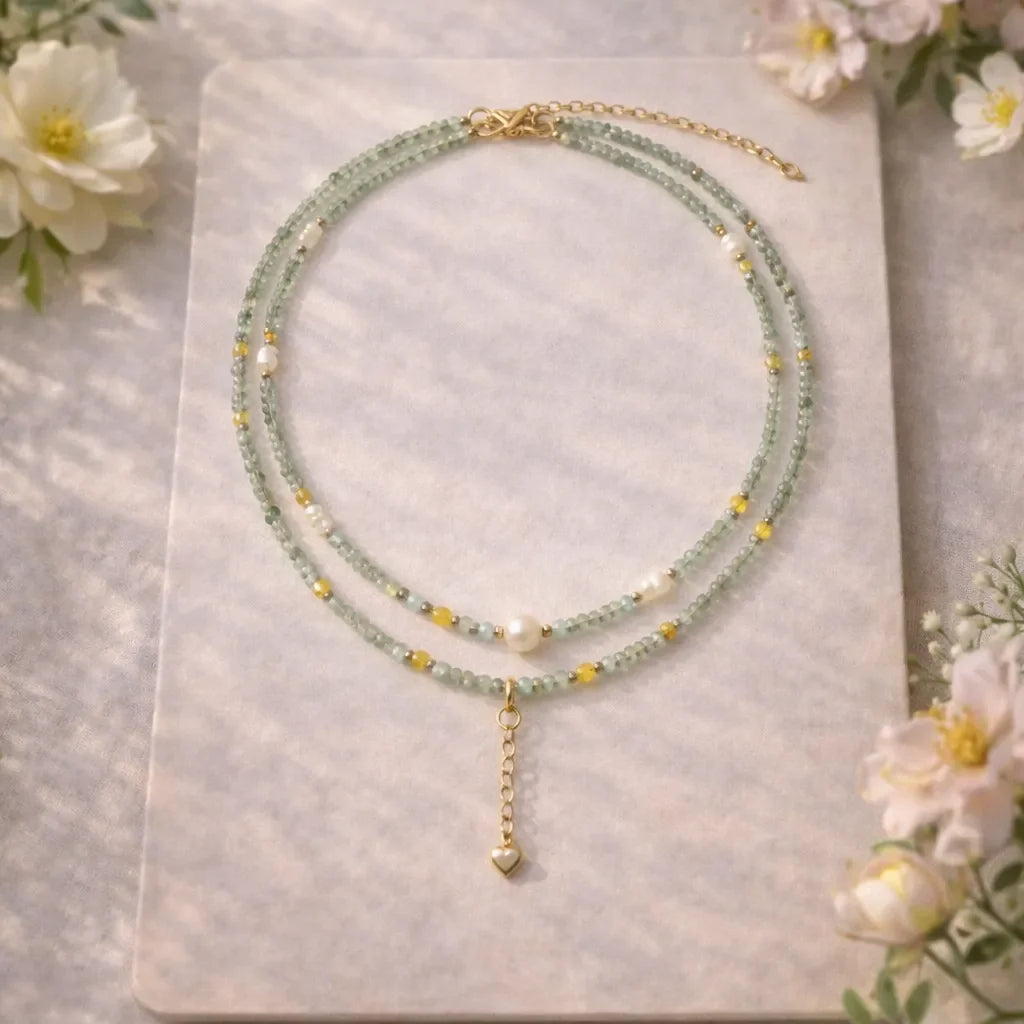 Dainty Light Colors Green Necklace for Gentle Souls August - crystal luminious soul
