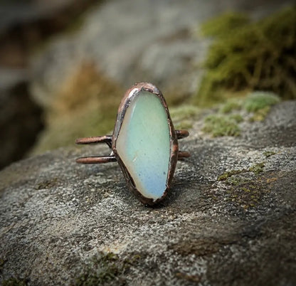 Moonstone crystal ring with vintage moonstone ring character and gentle translucent depth.