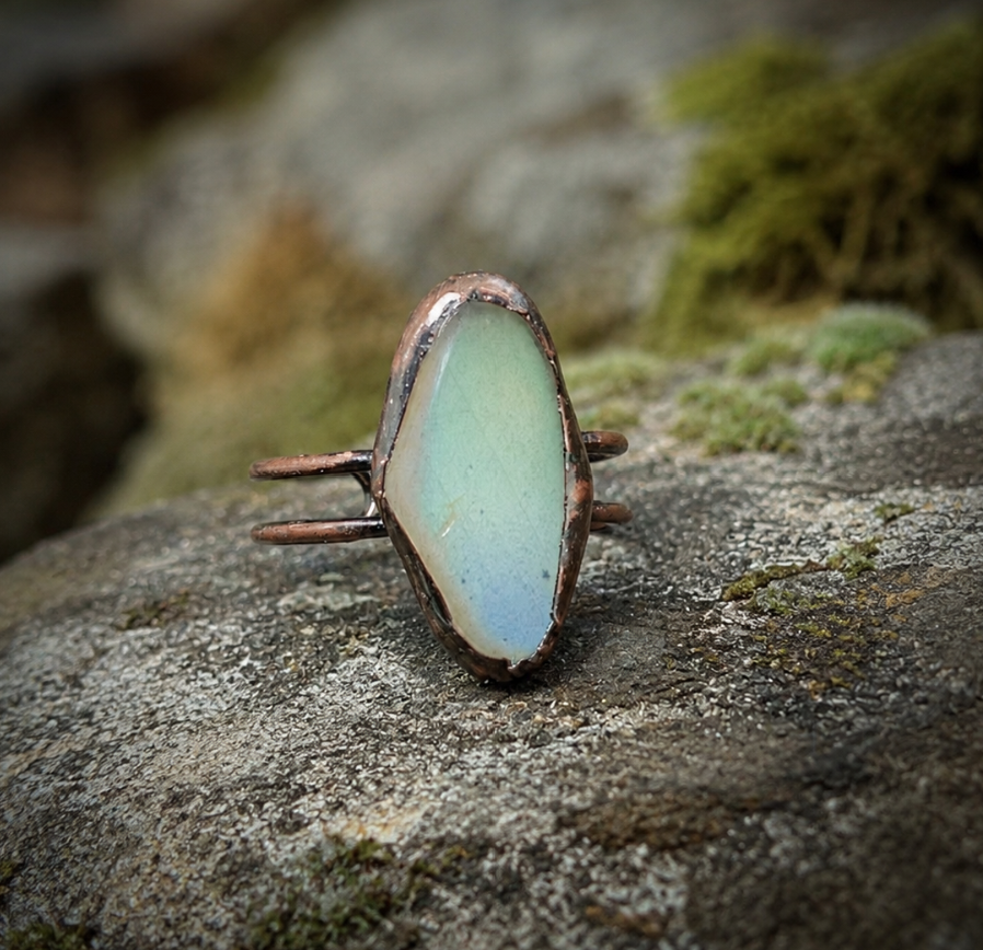 Moonstone crystal ring with vintage moonstone ring character and gentle translucent depth.