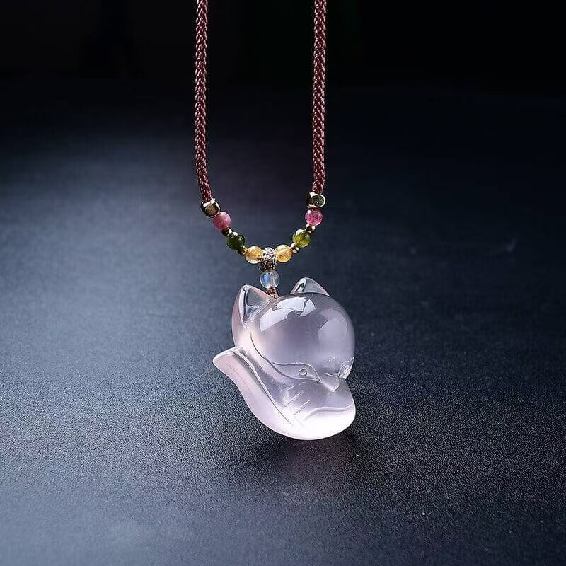 Natural Powder Crystal Fox Pendant for Nature Lovers