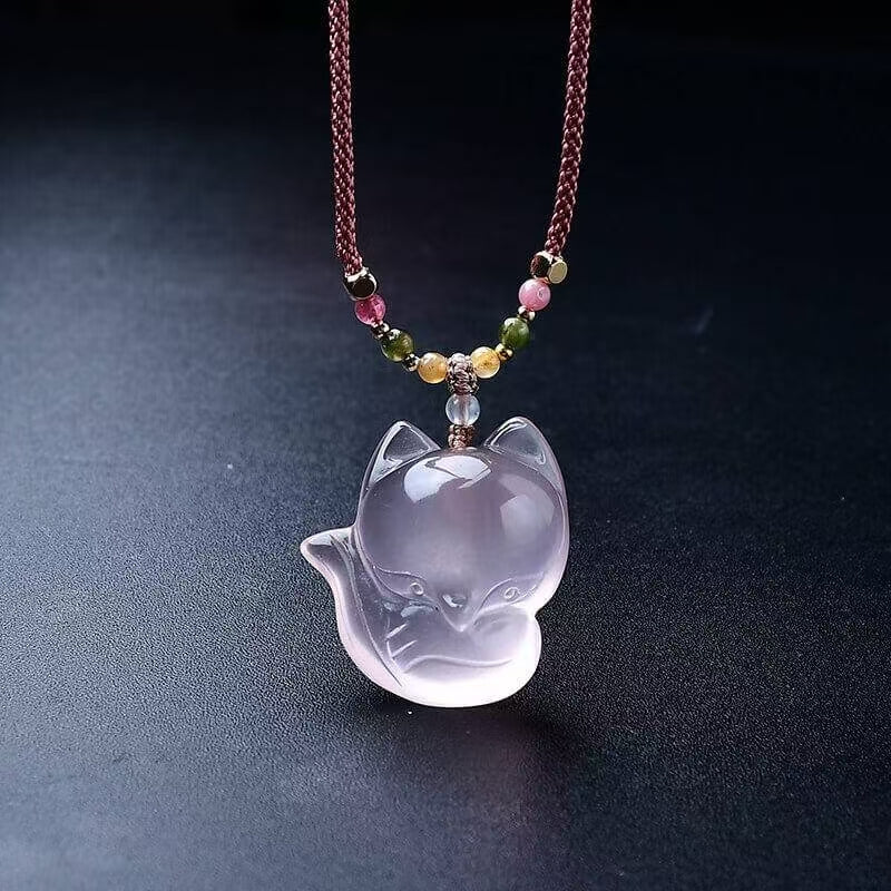 Natural Powder Crystal Fox Pendant for Nature Lovers