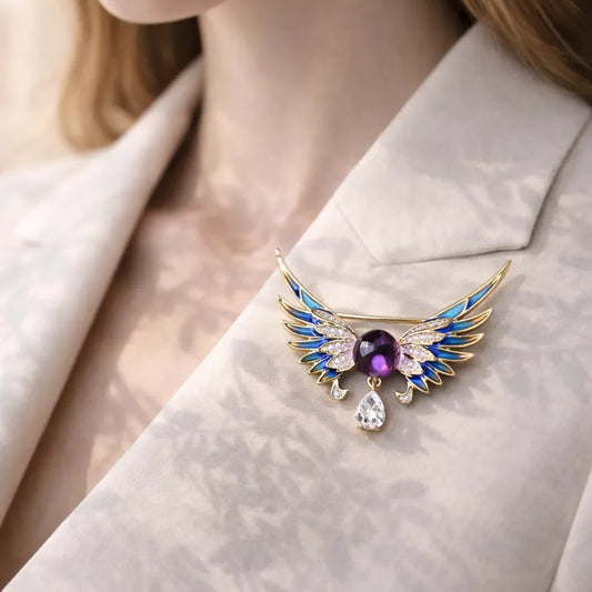 Natural Amethyst Brooch - Painted Wings Accessory - crystal luminious soul