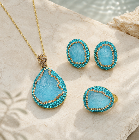 The Aquamarine Raw Stone Harmony aquamarine jewelry set with raw stones