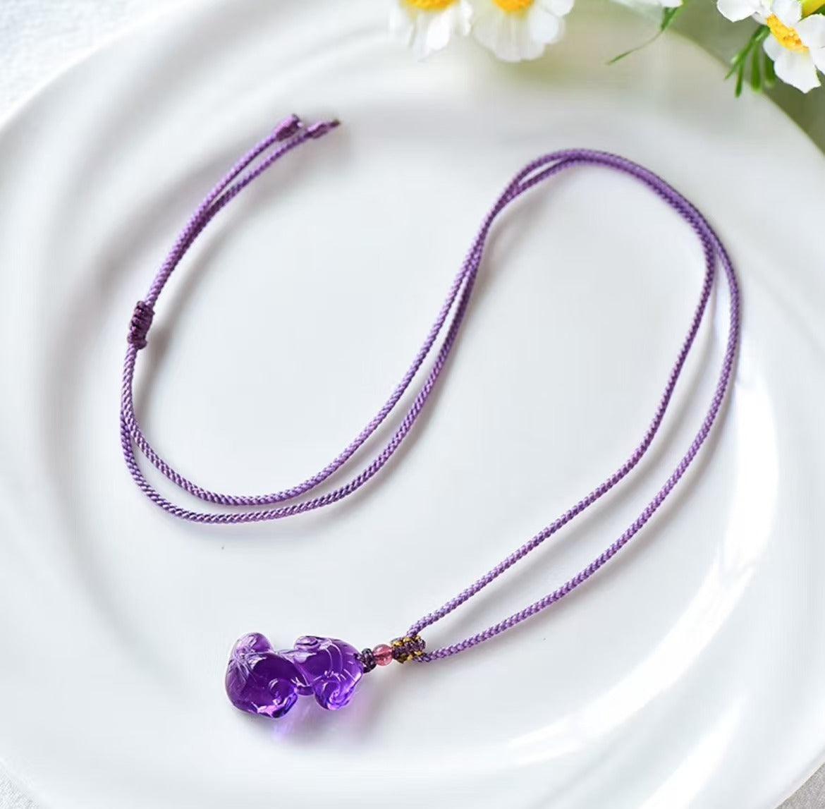 Natural Amethyst Ruyi Pendant for Spiritual Healing