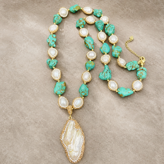 Blue green gemstone jewelry inspired by vintage turquoise jewelry and soft natural styling.