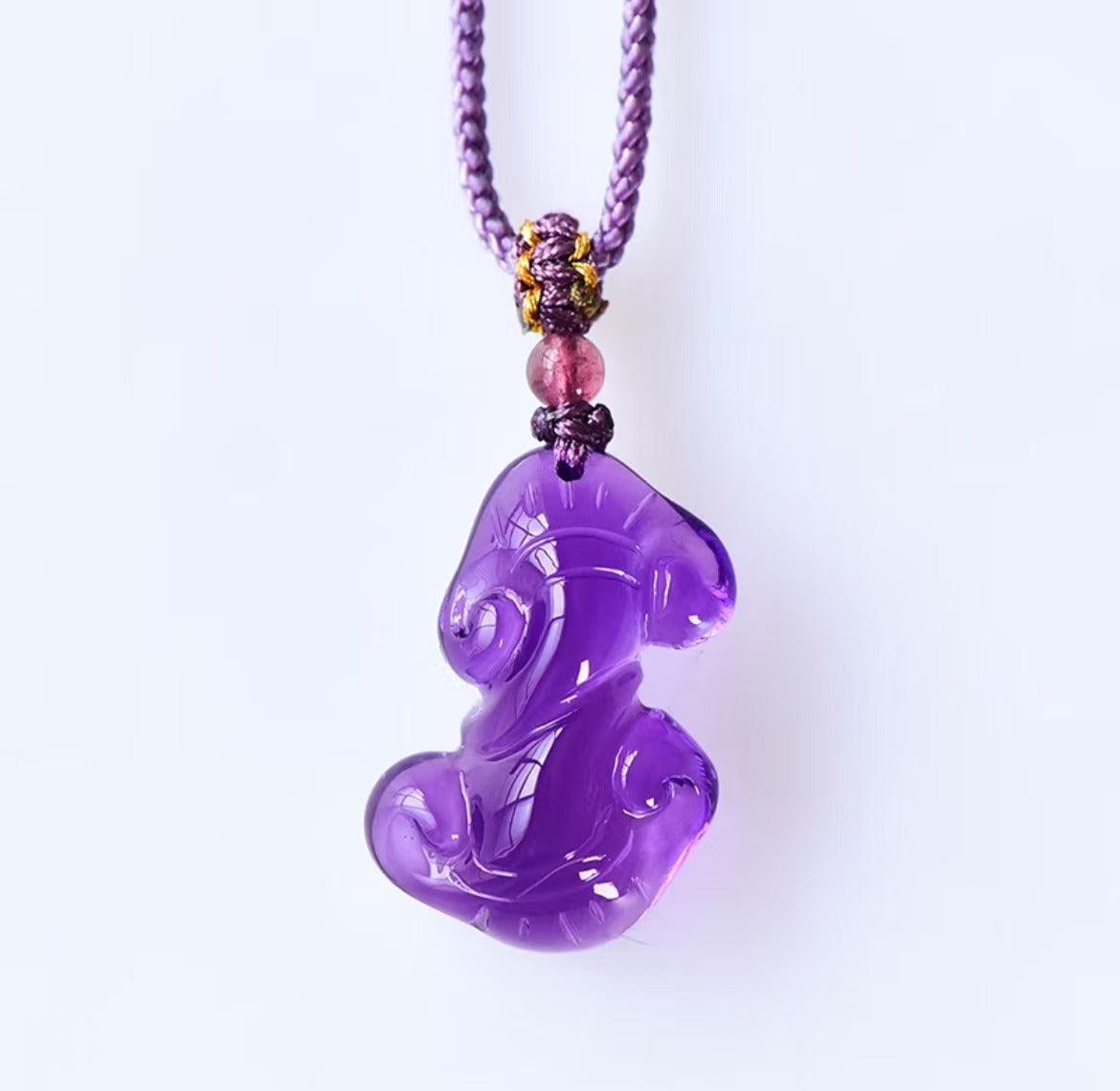 Natural Amethyst Ruyi Pendant for Spiritual Healing
