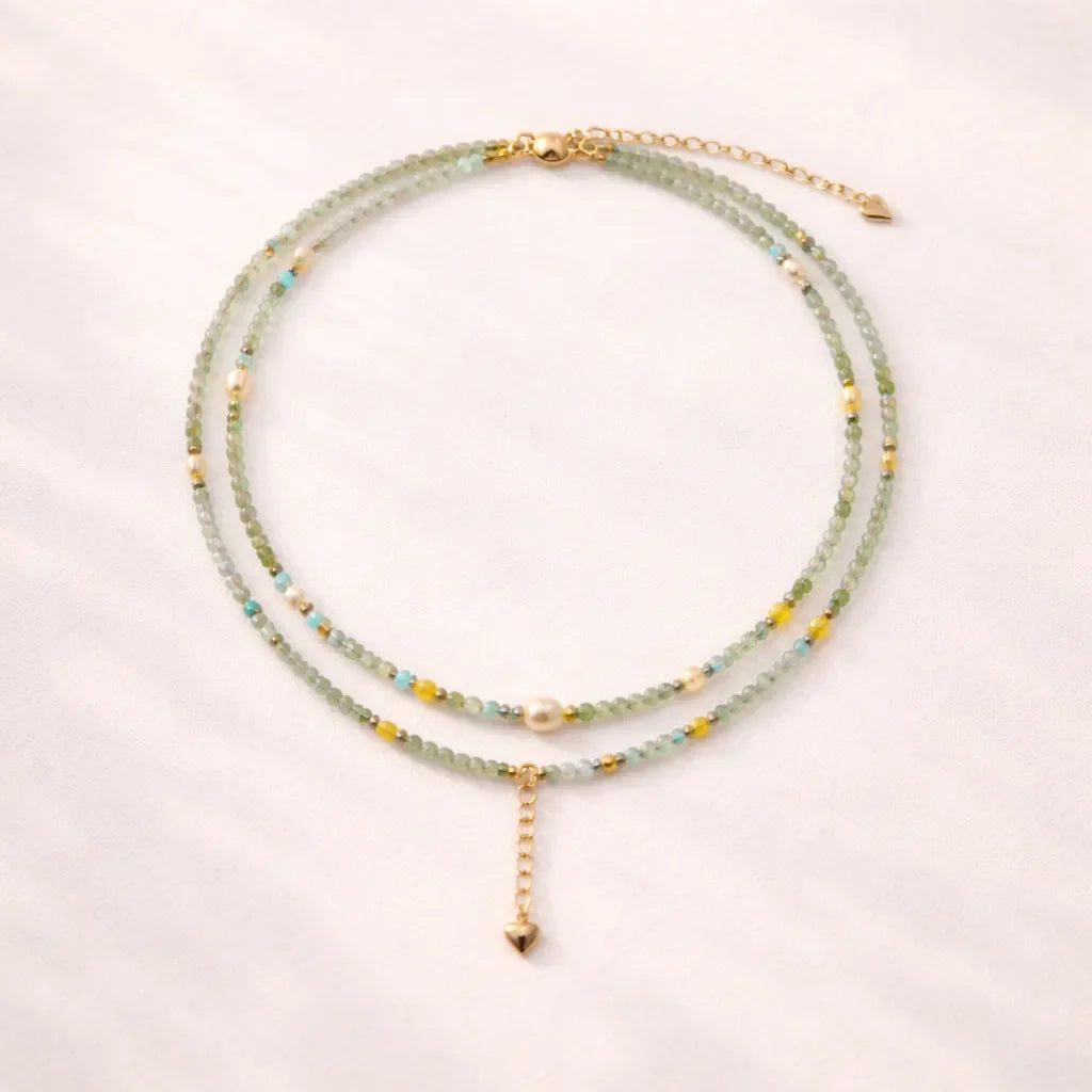 Dainty Light Colors Green Necklace for Gentle Souls August - crystal luminious soul