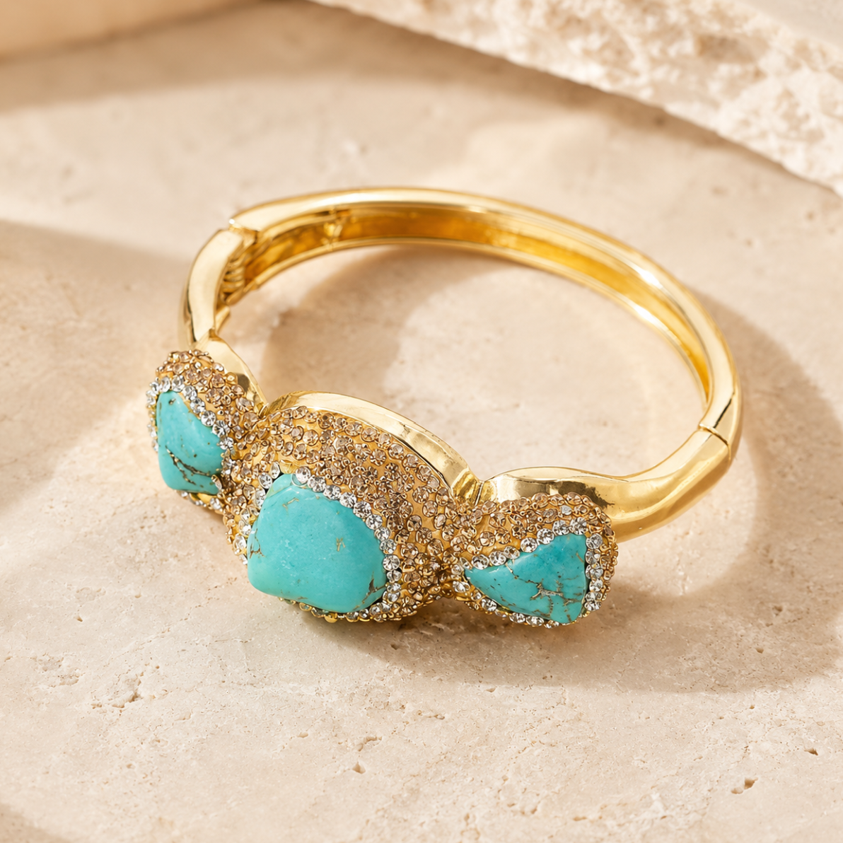 Close-up of vintage turquoise bracelet featuring soft blue-green gemstones