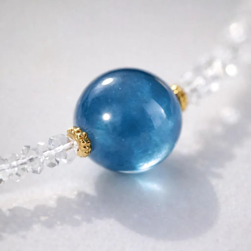 Elegant Aquamarine and Diamond Clavicle Chain Necklace - crystal luminious soul