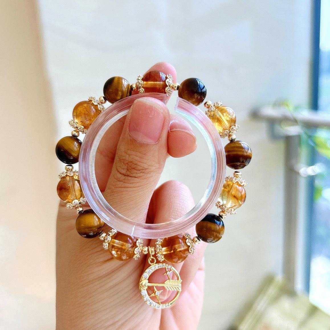 Sagittarius Natural Yellow Tower Mountain Tiger Eye Bracelet