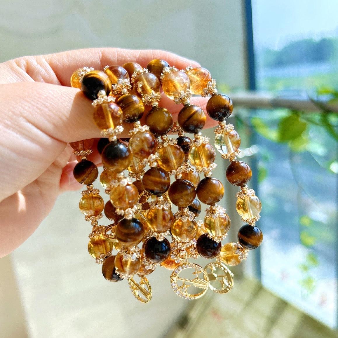 Sagittarius Natural Yellow Tower Mountain Tiger Eye Bracelet