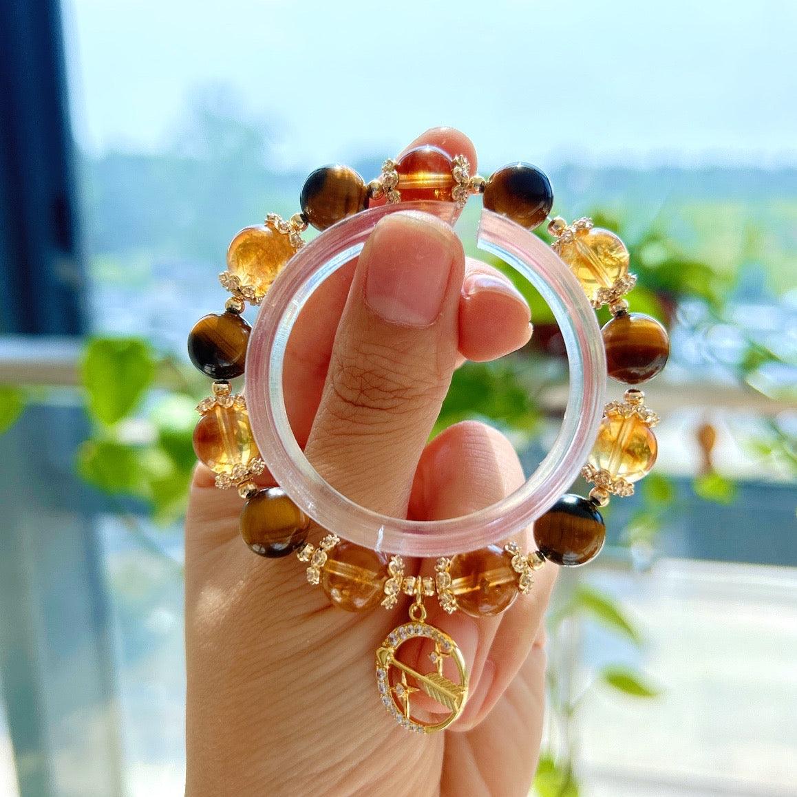 Sagittarius Natural Yellow Tower Mountain Tiger Eye Bracelet