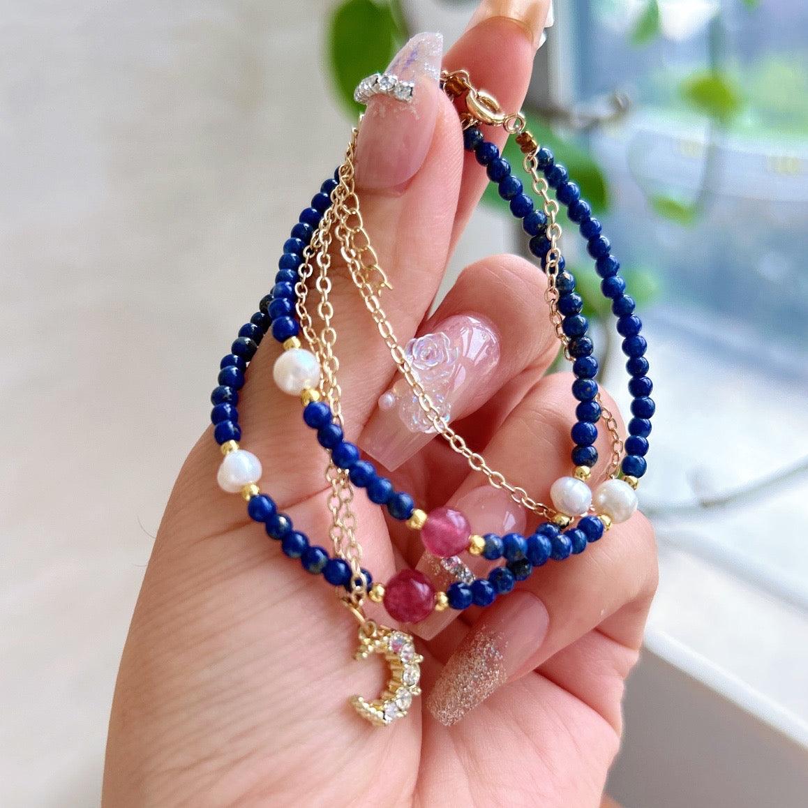 Natural Lapis Lazuli Double Chain Bracelet for Elegance