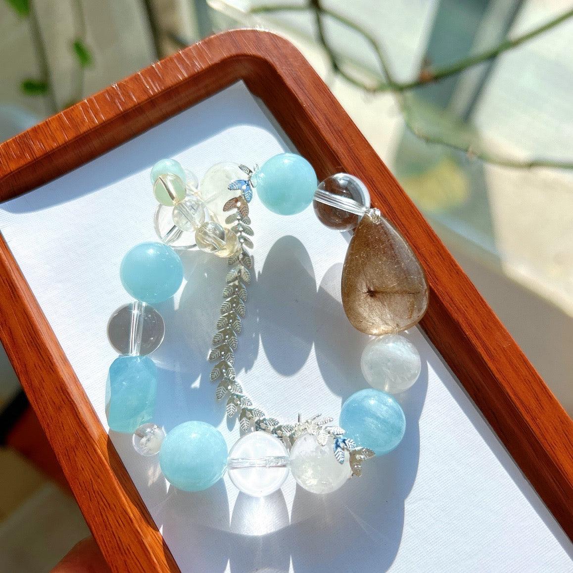Natural Aquamarine With White Ghost Crystal Pendant