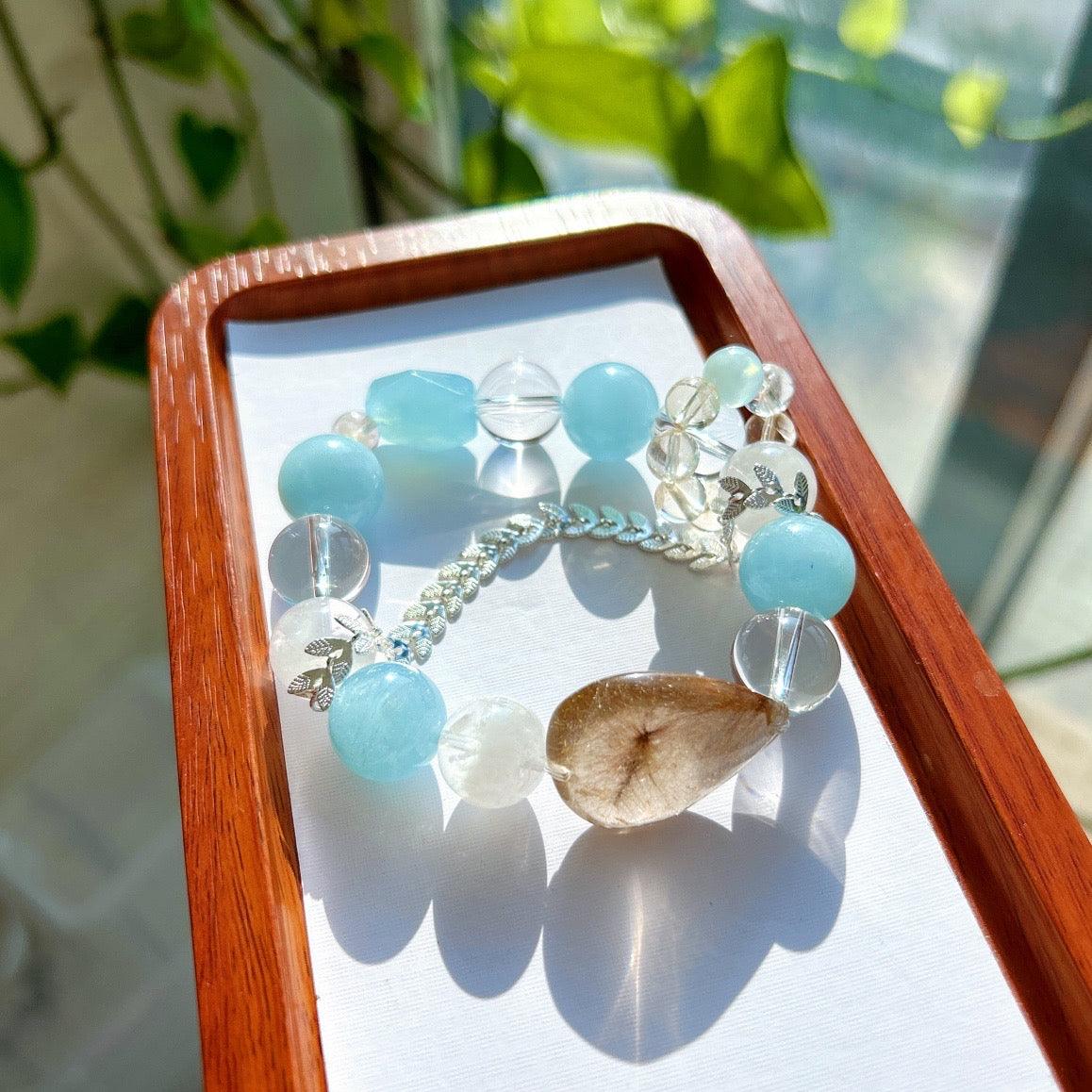 Natural Aquamarine With White Ghost Crystal Pendant
