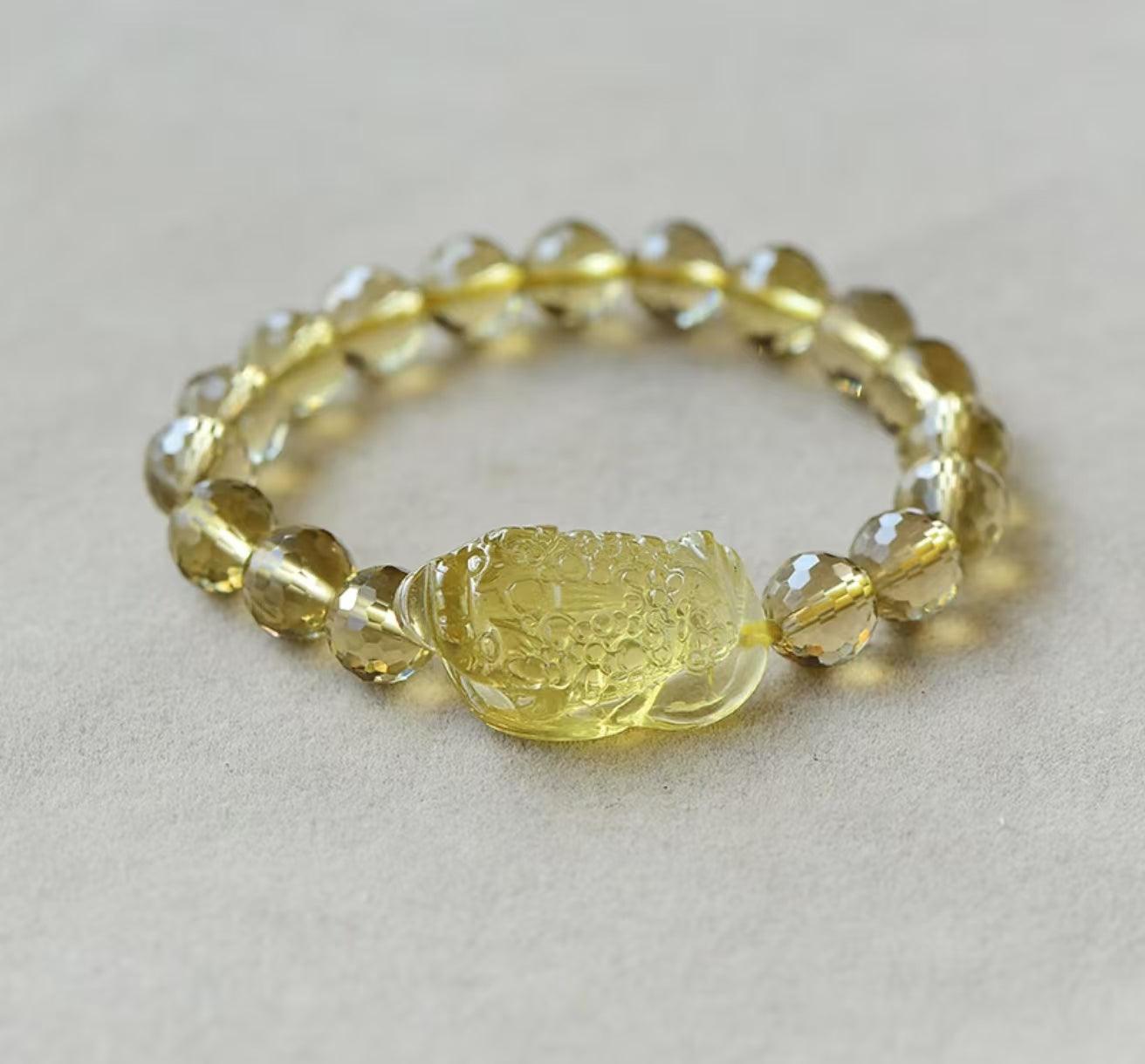 Natural Topaz Gold Toad Bracelet for Male Female Couples