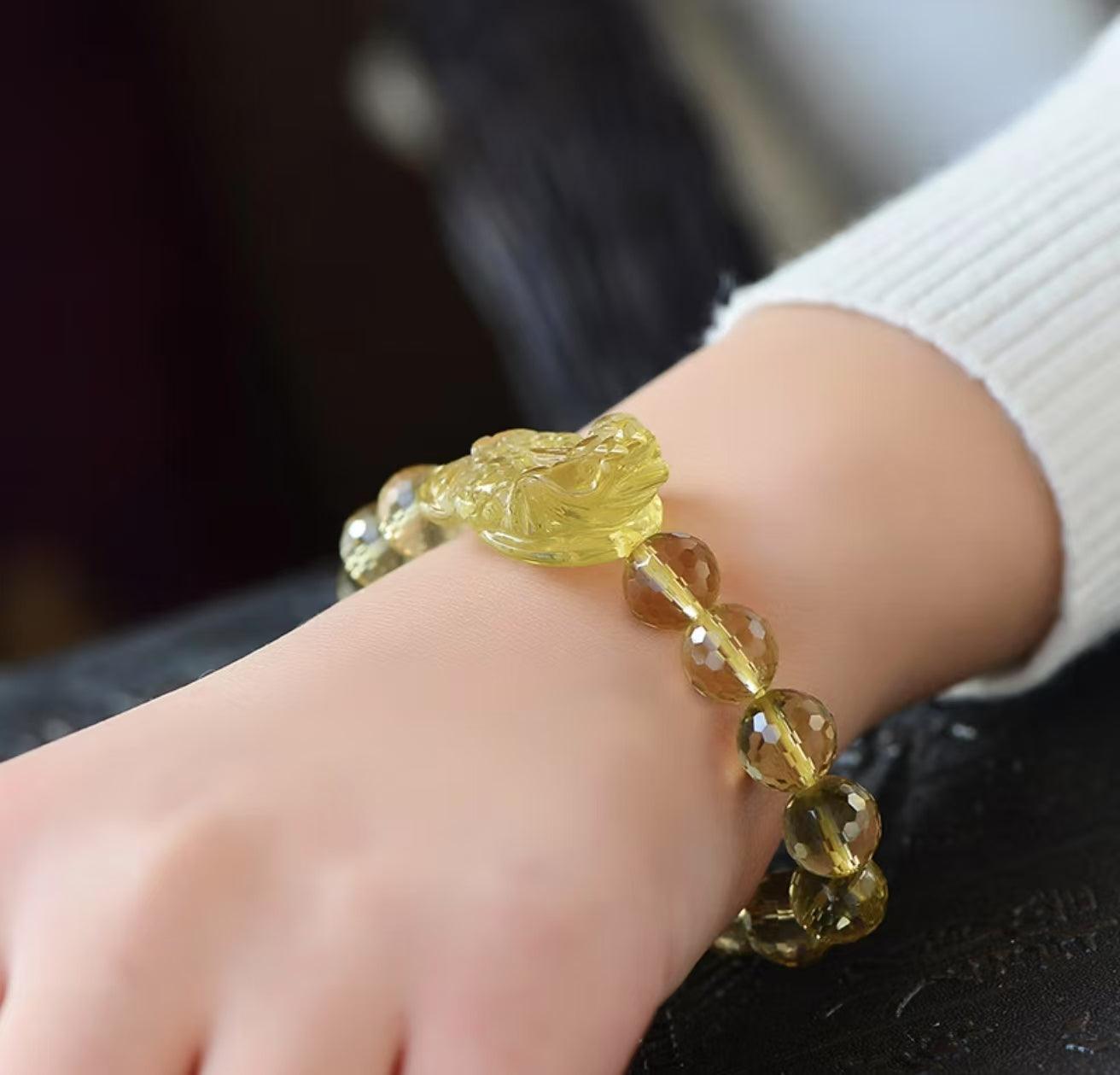 Natural Topaz Gold Toad Bracelet for Male Female Couples