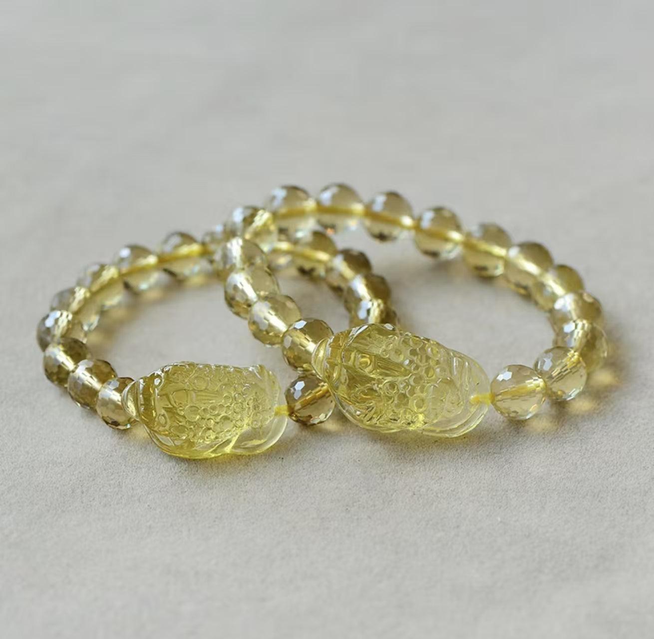 Natural Topaz Gold Toad Bracelet for Male Female Couples