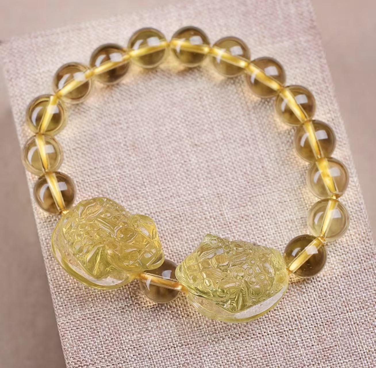 Natural Topaz Gold Toad Bracelet Double Gold Toad Crystal
