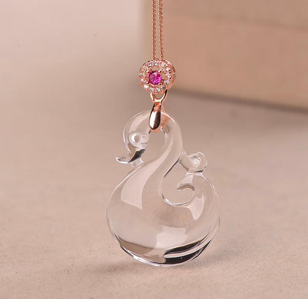 Natural Crystal Cygnet White Crystal Pendant Women's Necklace