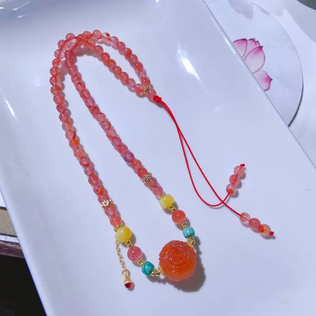 Exquisite Red Agate Stone Necklace | Authentic Chinese Jewelry