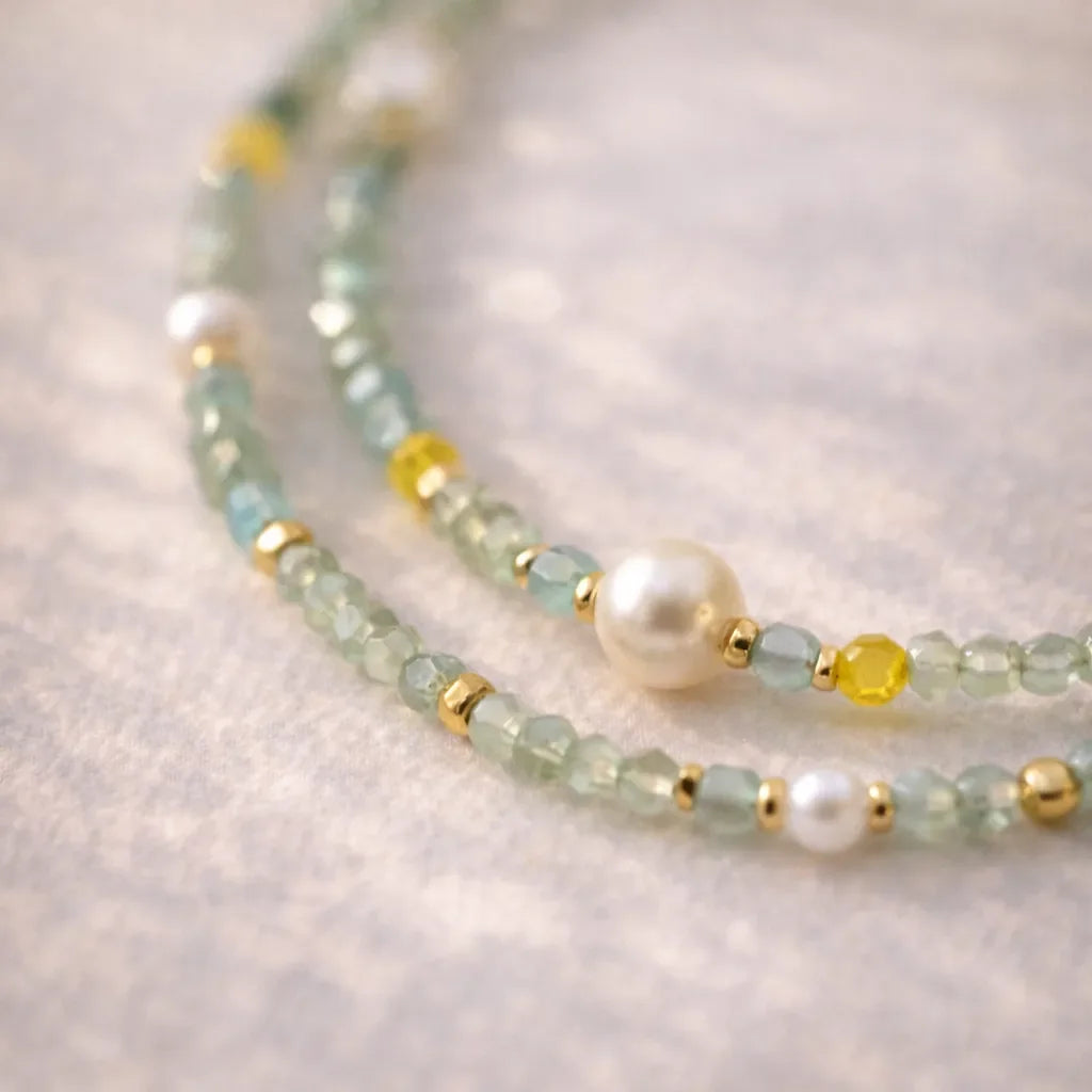 Dainty Light Colors Green Necklace for Gentle Souls August - crystal luminious soul