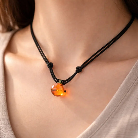 Citrine Pendant – Braided Rope Necklace with Radiant Bead Design - crystal luminious soul