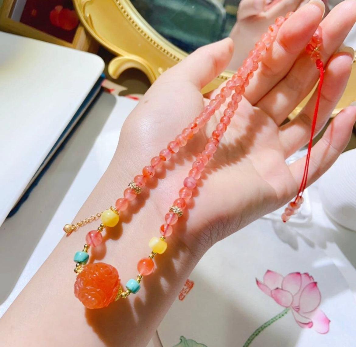 Exquisite Red Agate Stone Necklace | Authentic Chinese Jewelry