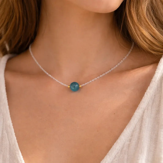 Elegant Aquamarine and Diamond Clavicle Chain Necklace - crystal luminious soul