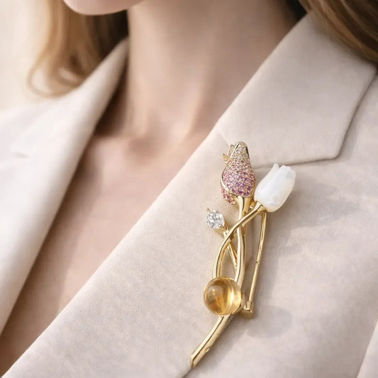 Natural Citrine Brooch - Flower Version for Elegant Style - crystal luminious soul