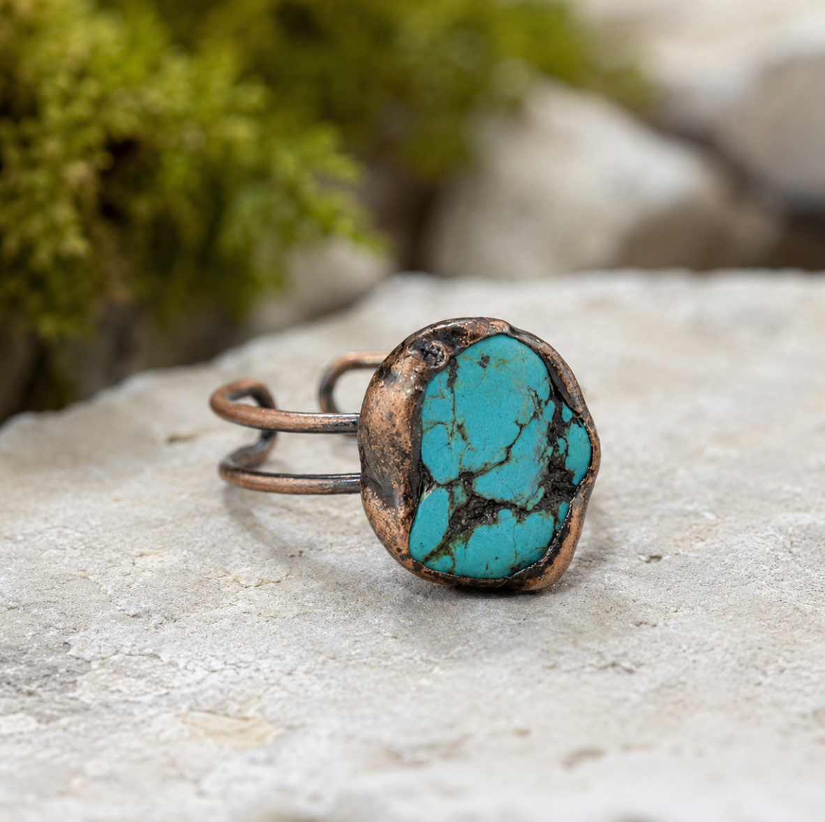 December birthstone ring featuring turquoise jewelry beauty, vintage character, and soft bohemian styling.