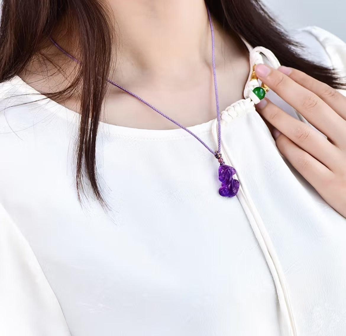 Natural Amethyst Ruyi Pendant for Spiritual Healing