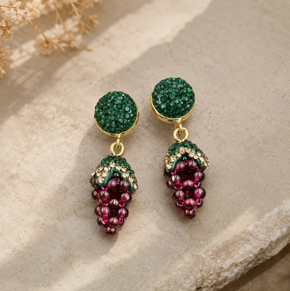 Full view of garnet earrings for women with grape-shaped natural garnet stones