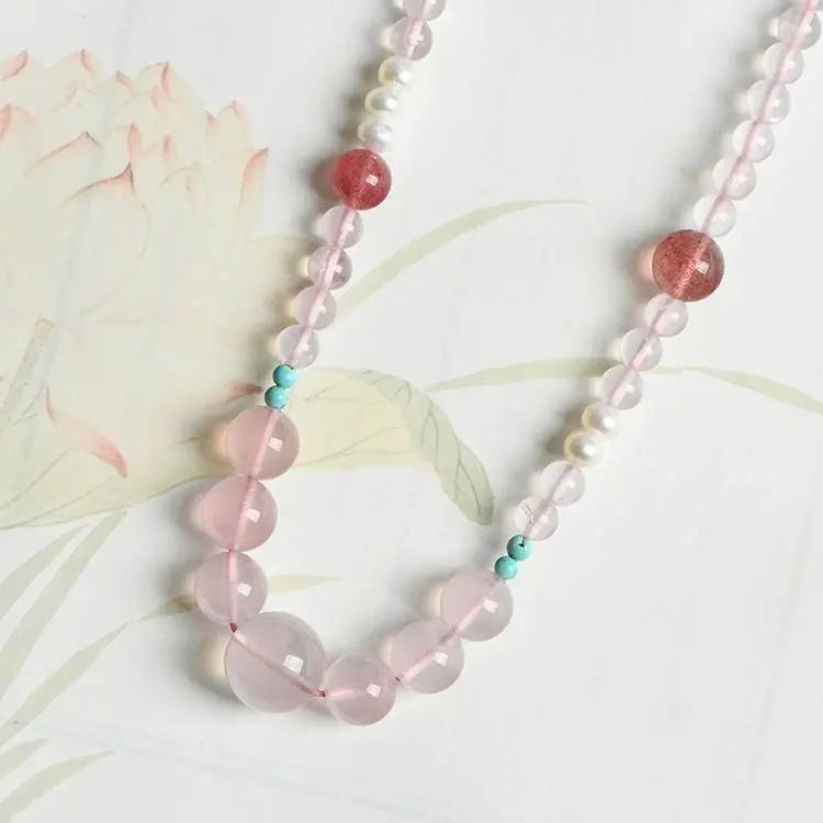 Large Rose Quartz Crystal Necklace - 21 Genuine Stones for Energy Healing & Chakra Balance Crystal Country Arts and Crafts
