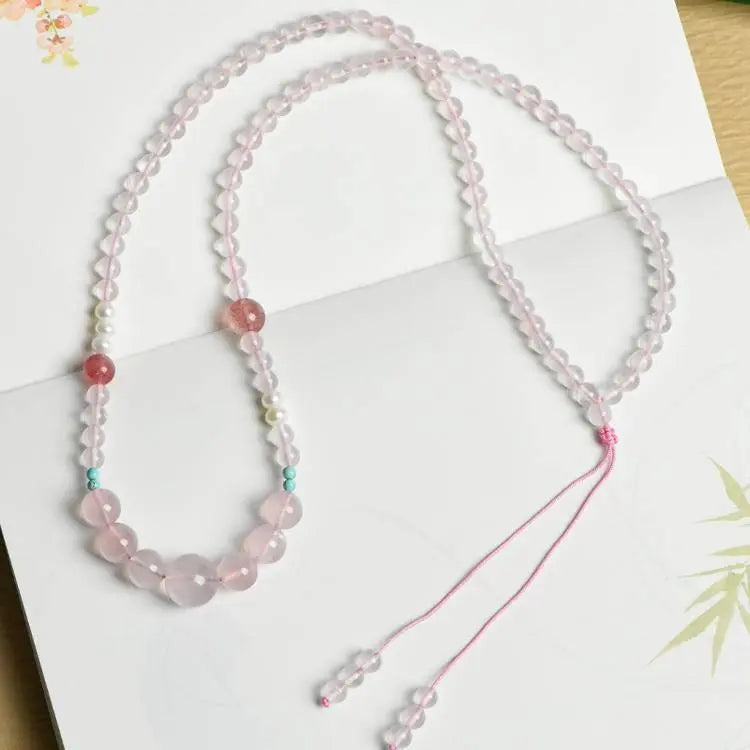 Large Rose Quartz Crystal Necklace - 21 Genuine Stones for Energy Healing & Chakra Balance Crystal Country Arts and Crafts