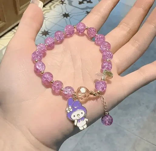 Violet Melody Crystal Hand Bracelet for Elegant Style – Purple Beads & Bunny Charm Qinqian Arts and Crafts