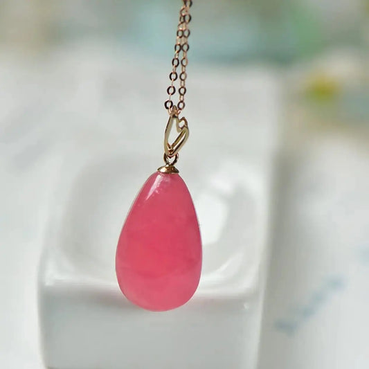 18K Gold Rhodochrosite Pendant Necklace Elegant Red Jewelry xuyuan